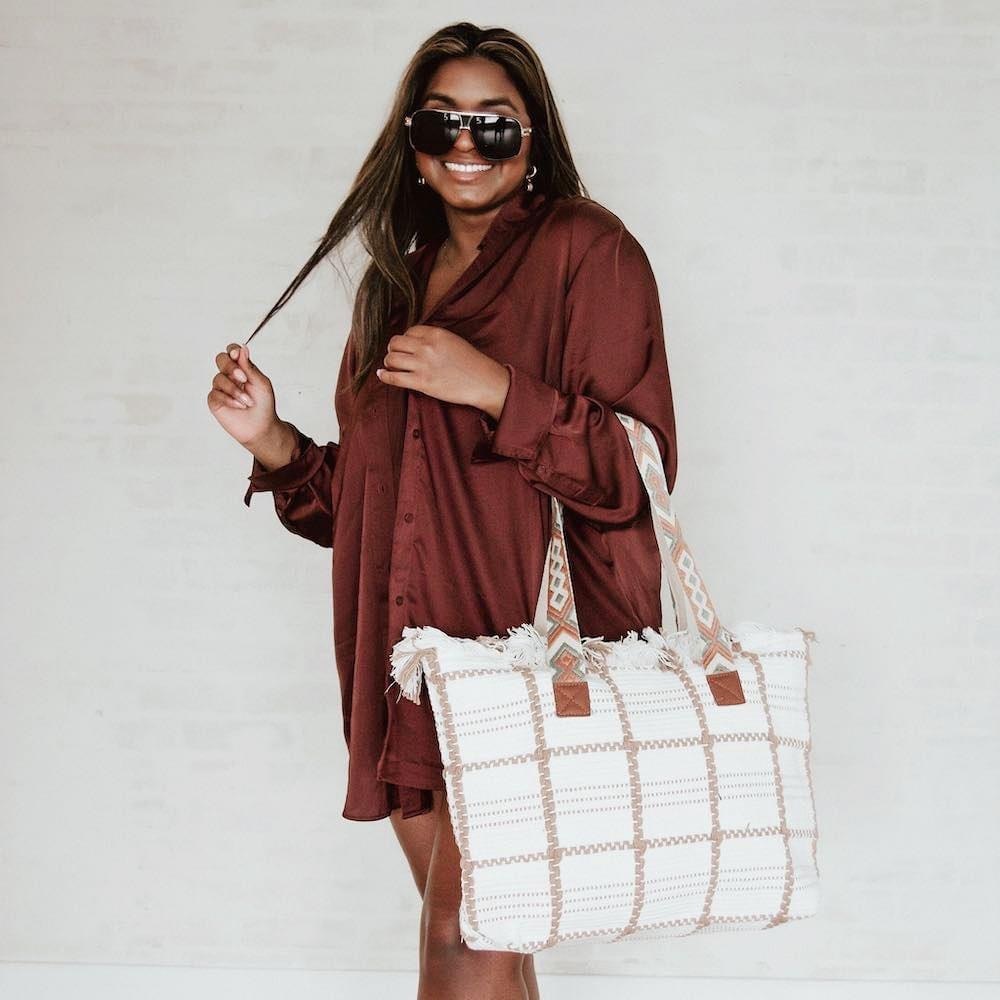 Eden Boho Fringe Tote Bag in Ivory